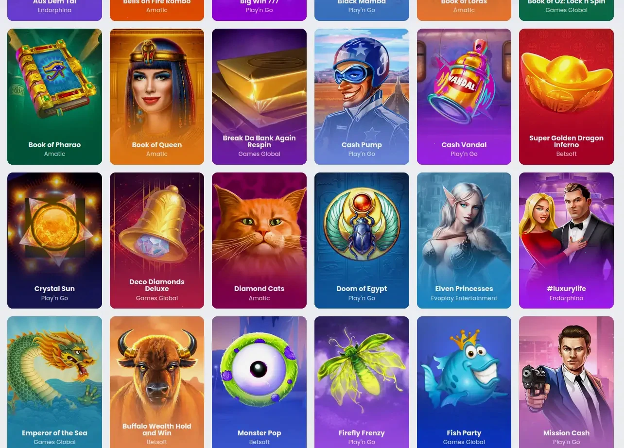 Catalogue de jeux casino Rizz avec slots et jeux de table